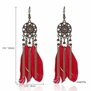 Boho Feather Tassel Dream Catcher Earrings